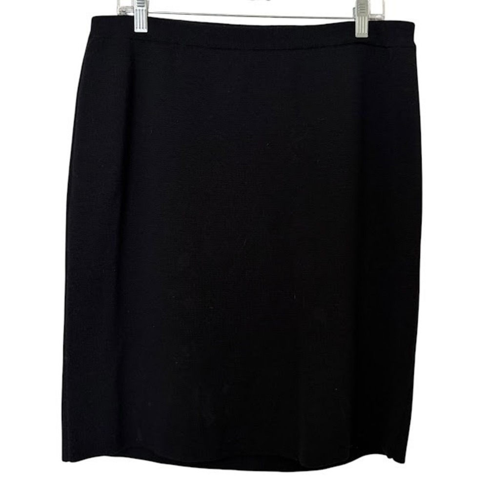 Eileen Fisher Black 100% Wool Knit Knee Length Pull On Pencil Skirt Womens L
